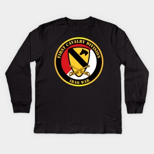 1st Cavalry Div - Red White - Iraq War Kids Long Sleeve T-Shirt